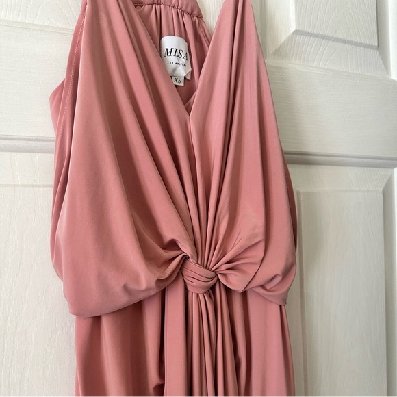 MISA LOS ANGELES Domino Tie Front Midi Dress in Blush pink. Size XS. - Picture 3 of 6